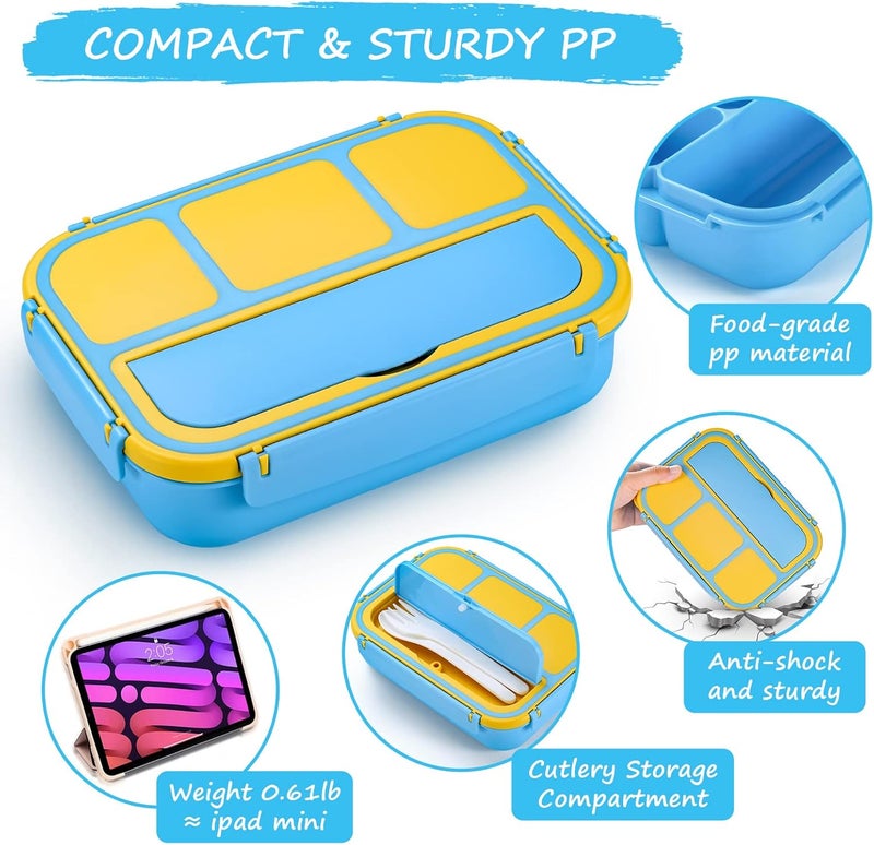 QQKO Bento Lunch Box for Kids Girls Boys, Toddler Kids Lunch Boxes for School, Lunch Containers for Adults with 4 Compartments, Sauce Container, Utensils, Food Picks and Muffin Cups, Blue - Image 4